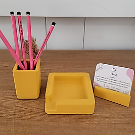 3 Parça Beton Ofis Seti Masa Üstü Organizer