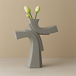 Asimetrik Form Beton Vazo – Minimal & Sanatsal Dekor Beyaz Gri