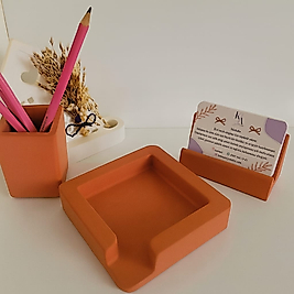 3 Parça Beton Ofis Seti Masa Üstü Organizer