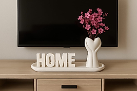 Beton Vazo Ve Home Yazısı Oval Tabak Set