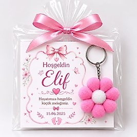 Kişiye Özel Söz Nişan Düğün Mevlüd Doğum Günü Anahtarlığı Pembe