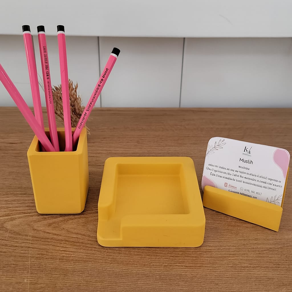 3 Parça Beton Ofis Seti Masa Üstü Organizer