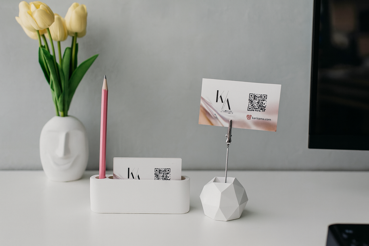 Beyaz Modern Beton Ofis Seti – Kalemlik & Kartlık