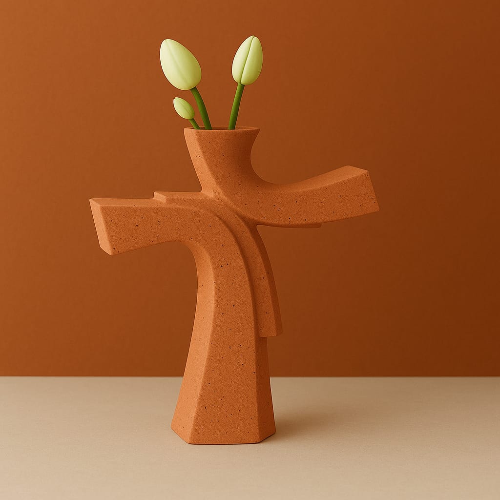 Asimetrik Form Beton Vazo – Minimal & Sanatsal Dekor Kiremit