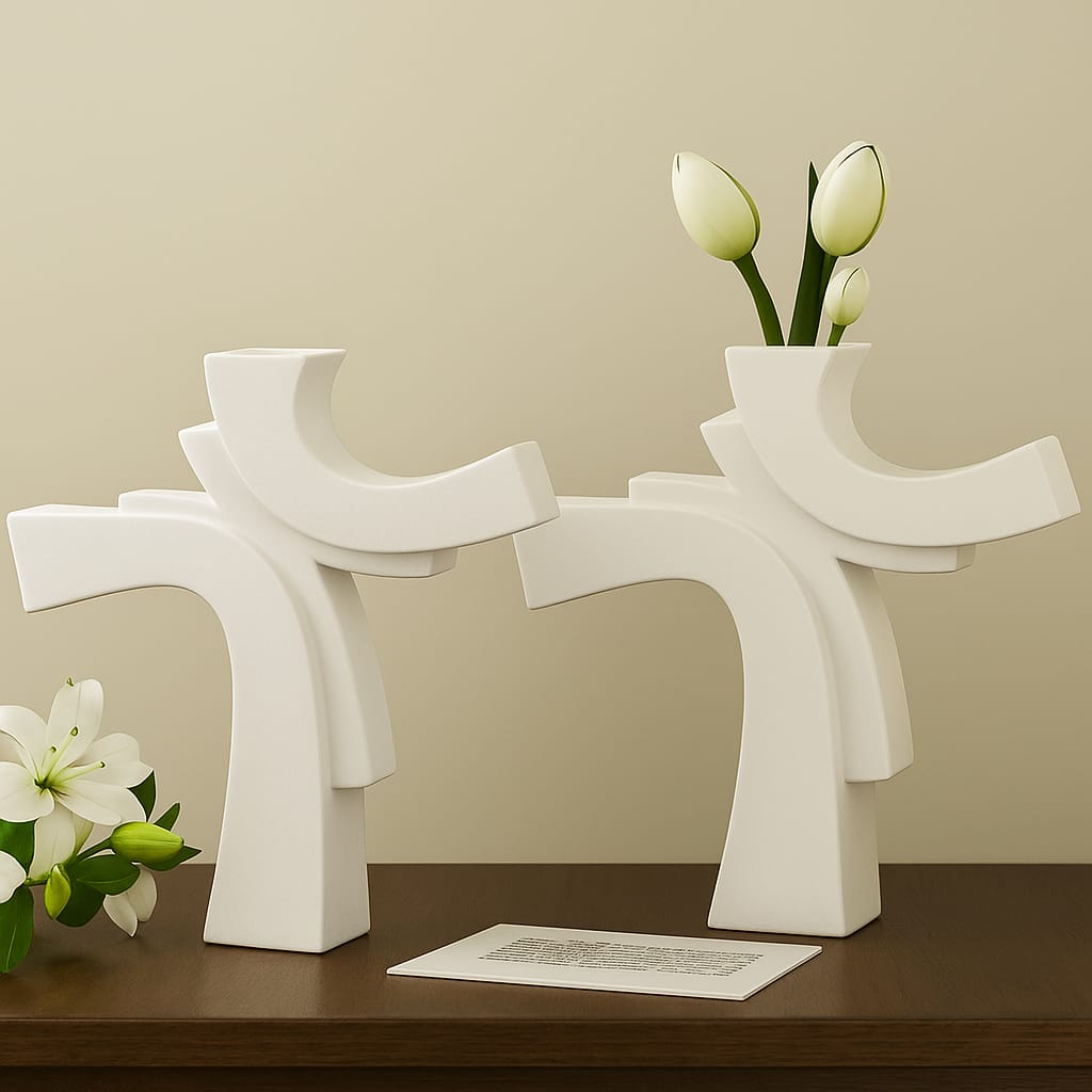 Asimetrik Form Beton Vazo – Minimal & Sanatsal Dekor Beyaz 2 Li