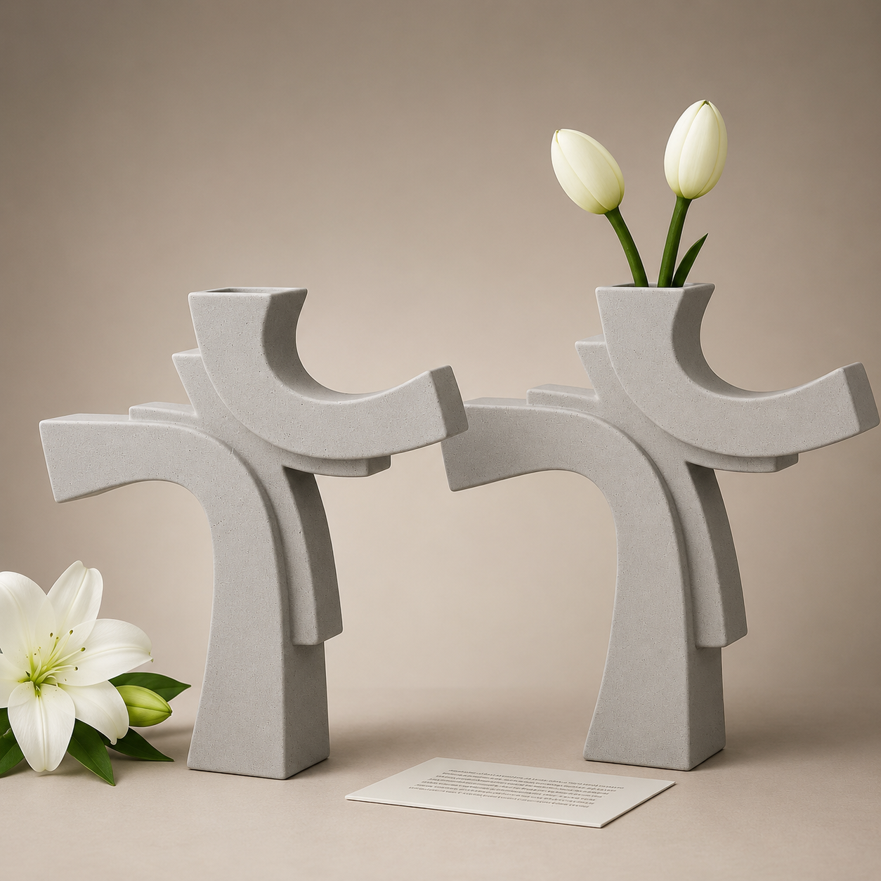 Asimetrik Form Beton Vazo – Minimal & Sanatsal Dekor Gri 2 Li