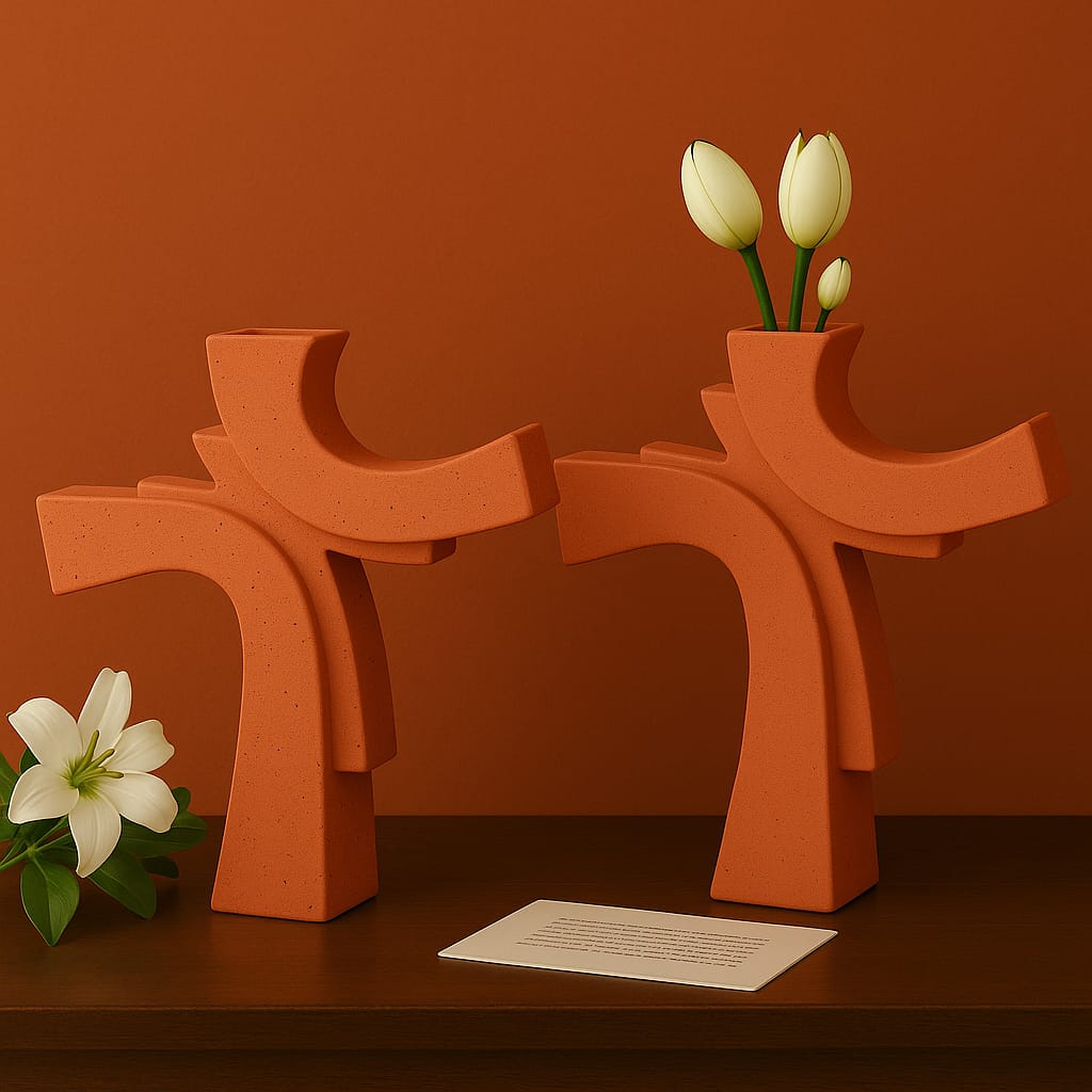 Asimetrik Form Beton Vazo – Minimal & Sanatsal Dekor Kiremit 2 Li