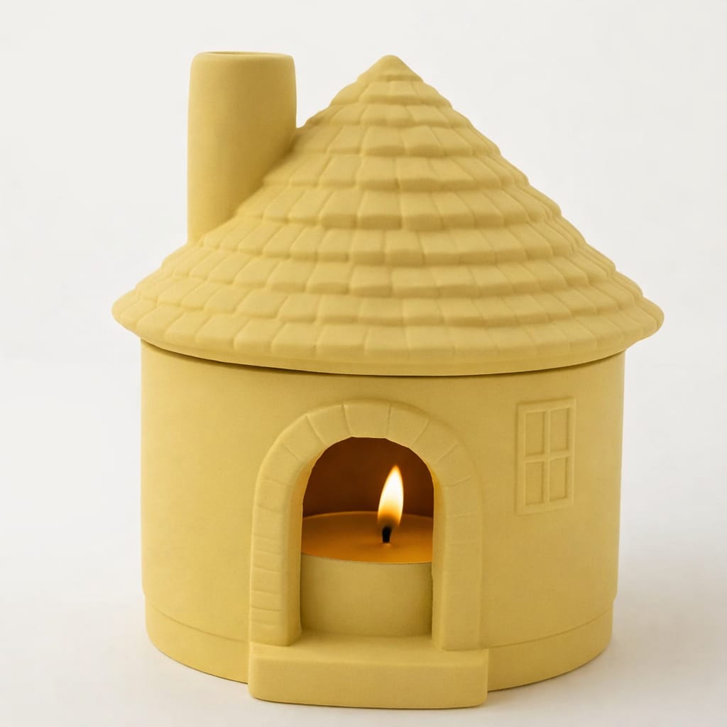 Mini Kulübe Şeklinde Seramik Mumluk – Dekoratif Tealight Ev