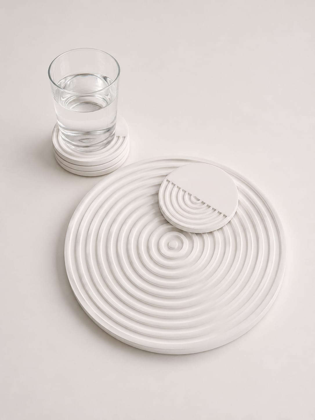 Beton Yuvarlak Tepsi Seti | Modern Dekoratif Sunum (5’li Set)
