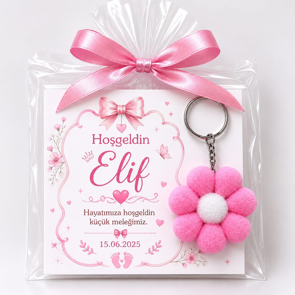 Kişiye Özel Söz Nişan Düğün Mevlüd Doğum Günü Anahtarlığı Pembe