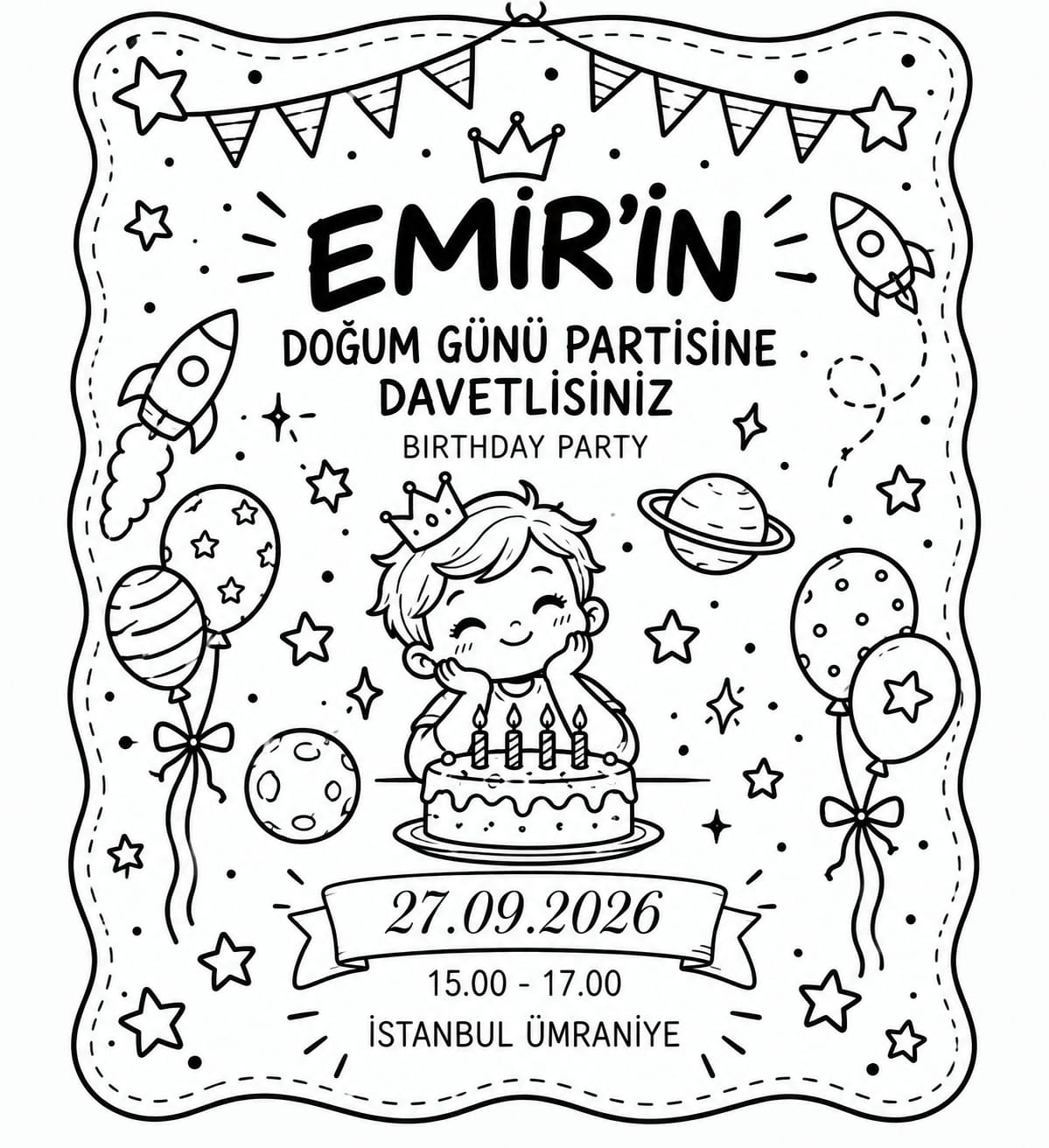 Erkek Çocuğu Doğum Günü Partisi Özel Boyama Kiti Etiketi